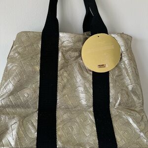 Gold Tote Bag with Black Straps